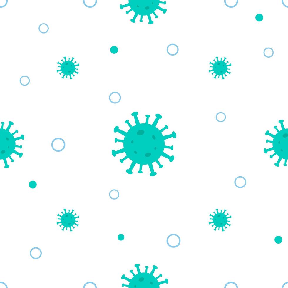 Corona virus seamless pattern with blue and  green viruses of the bacteria coronavirus vector