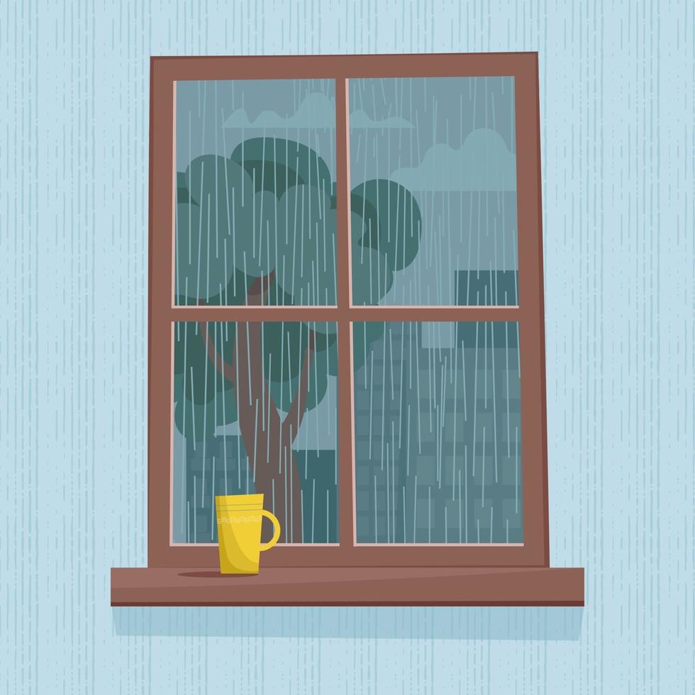 Rain outside the window vector