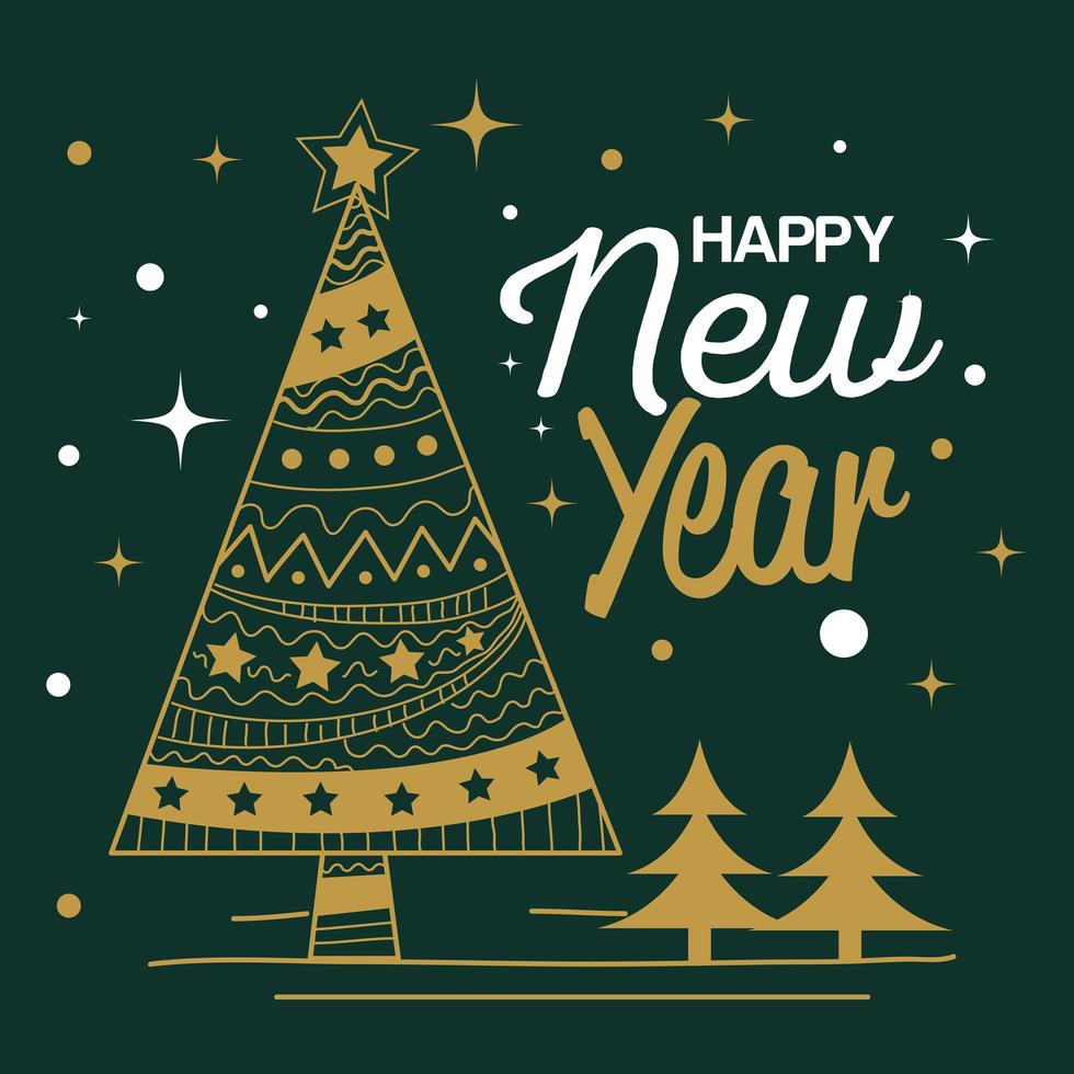 Happy new year with pine trees vector design