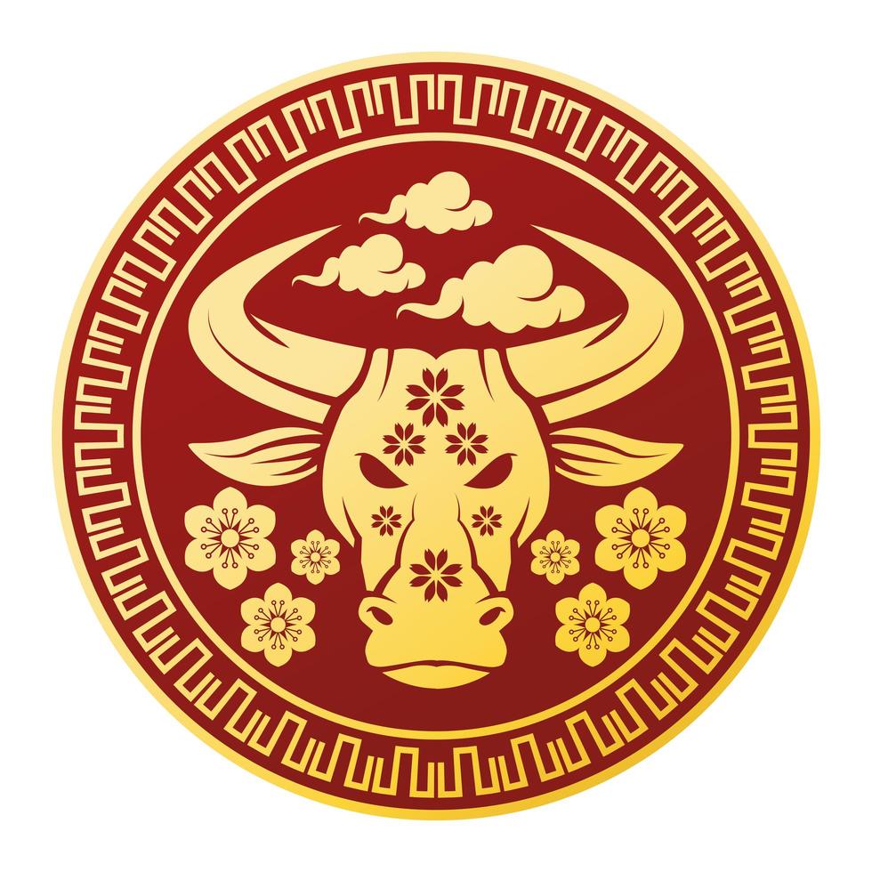 chinese new year golden ox in circular seal vector