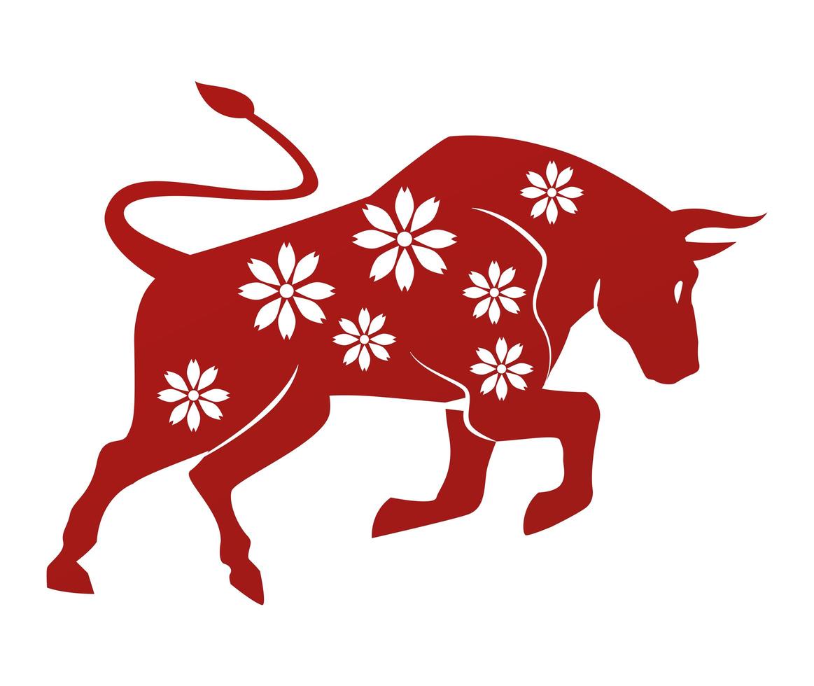 chinese new year ox with floral pattern vector