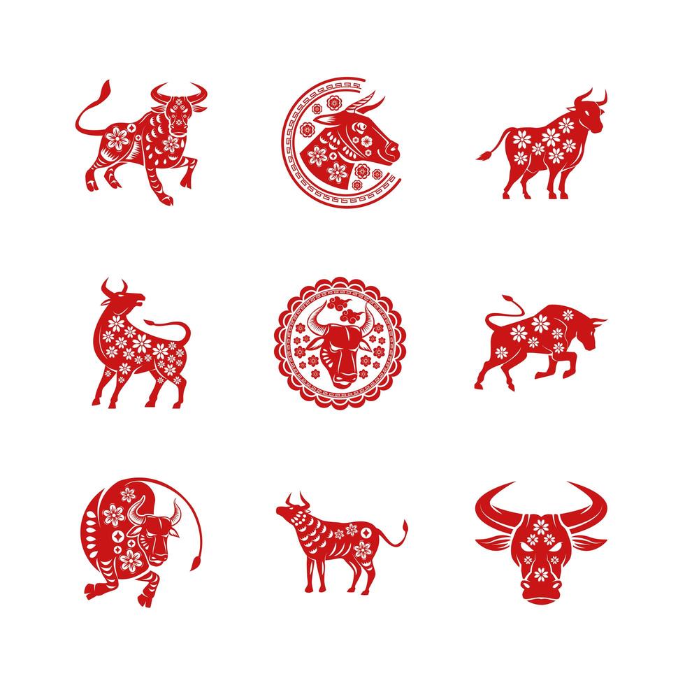 bundle of nine chinese new year icons vector