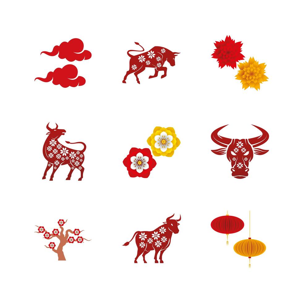 bundle of nine chinese new year icons vector