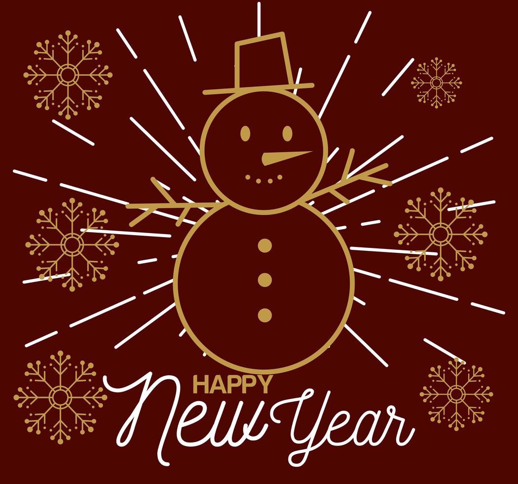 Happy new year with snowman and snowflakes vector design