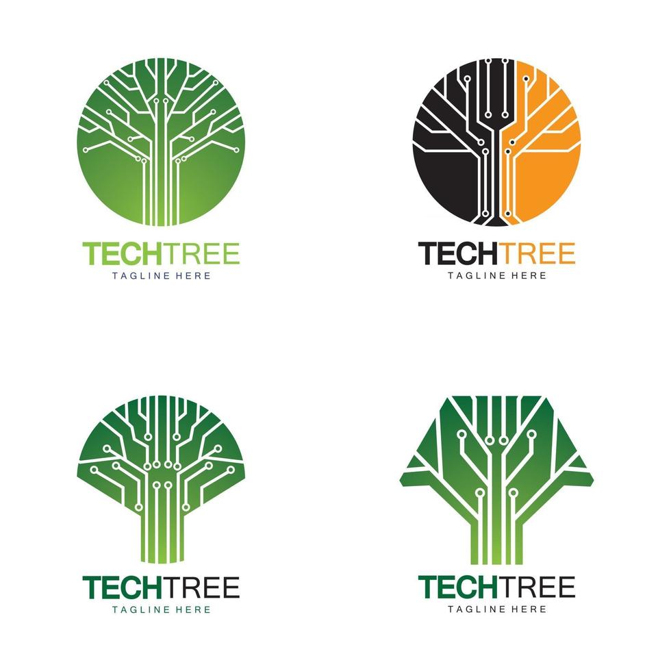 concepto de logotipo de árbol de tecnología tecnología de red verde vector