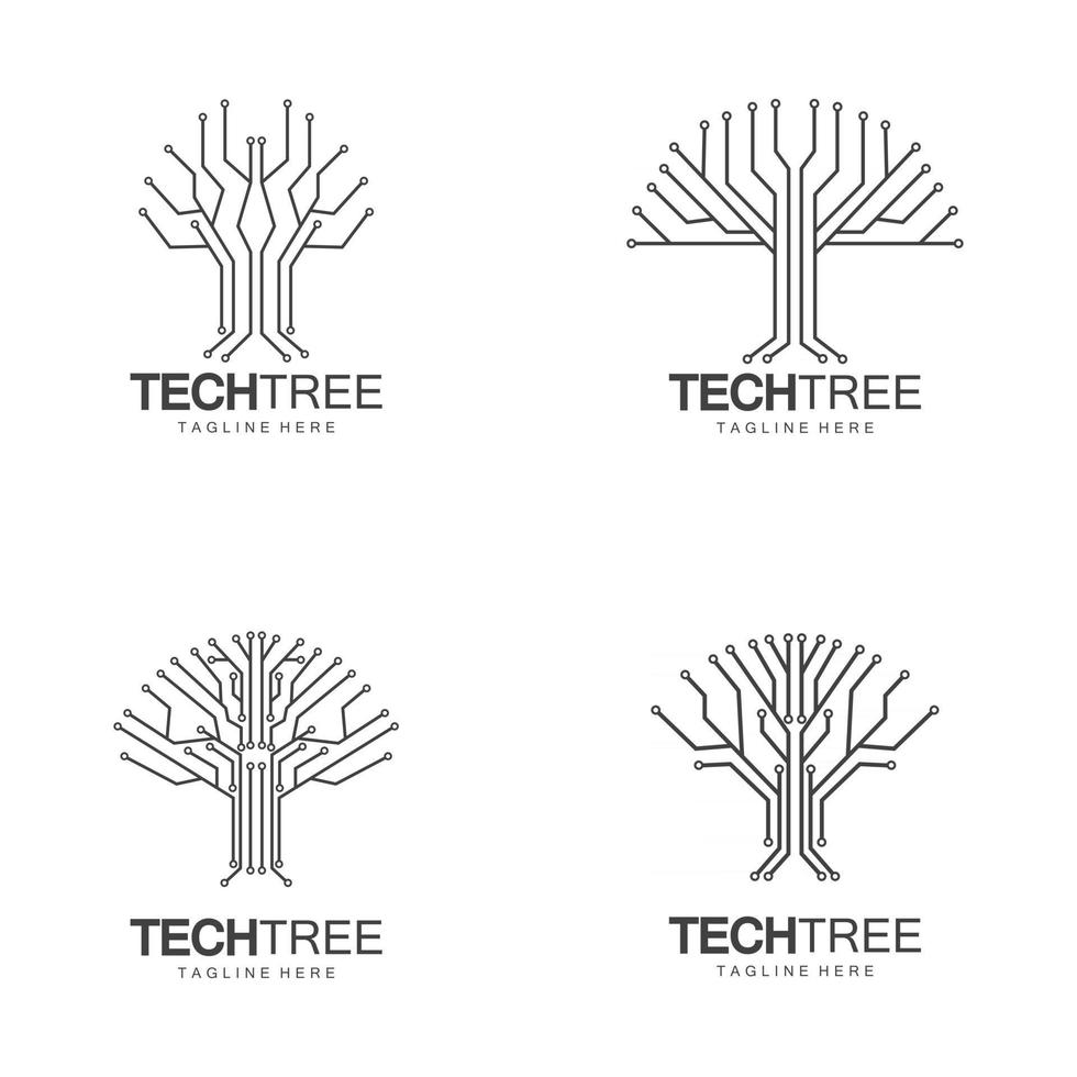concepto de logotipo de árbol de tecnología tecnología de red verde vector