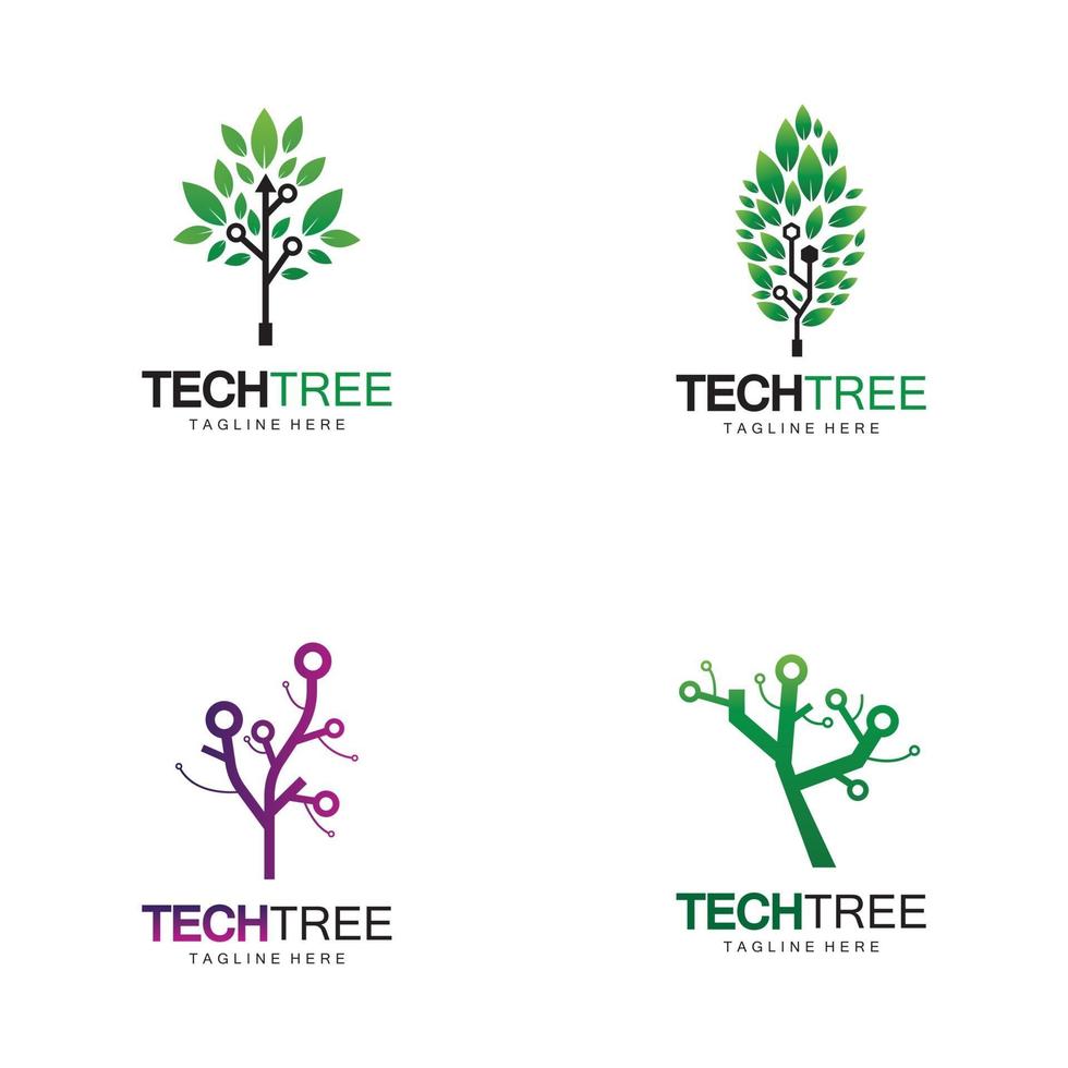 tech tree logo concept green network technology vector