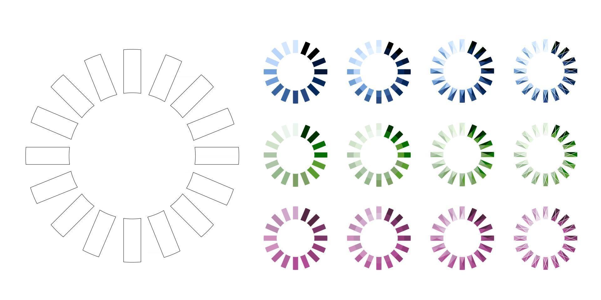 Set loading icons and progress bar for upload download round process vector