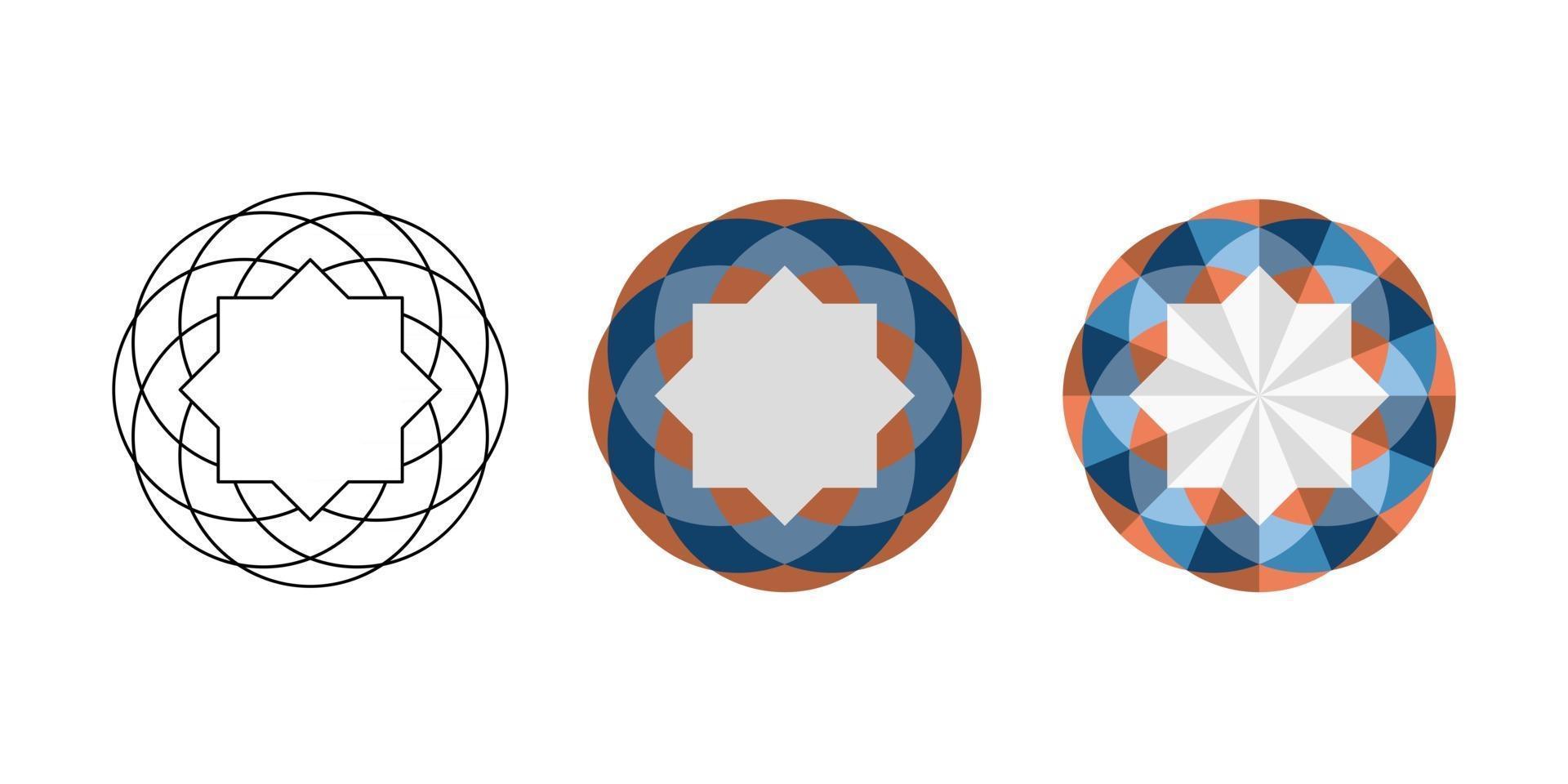 Linear and flat and polygonal oriental geometric blue brown mandala vector