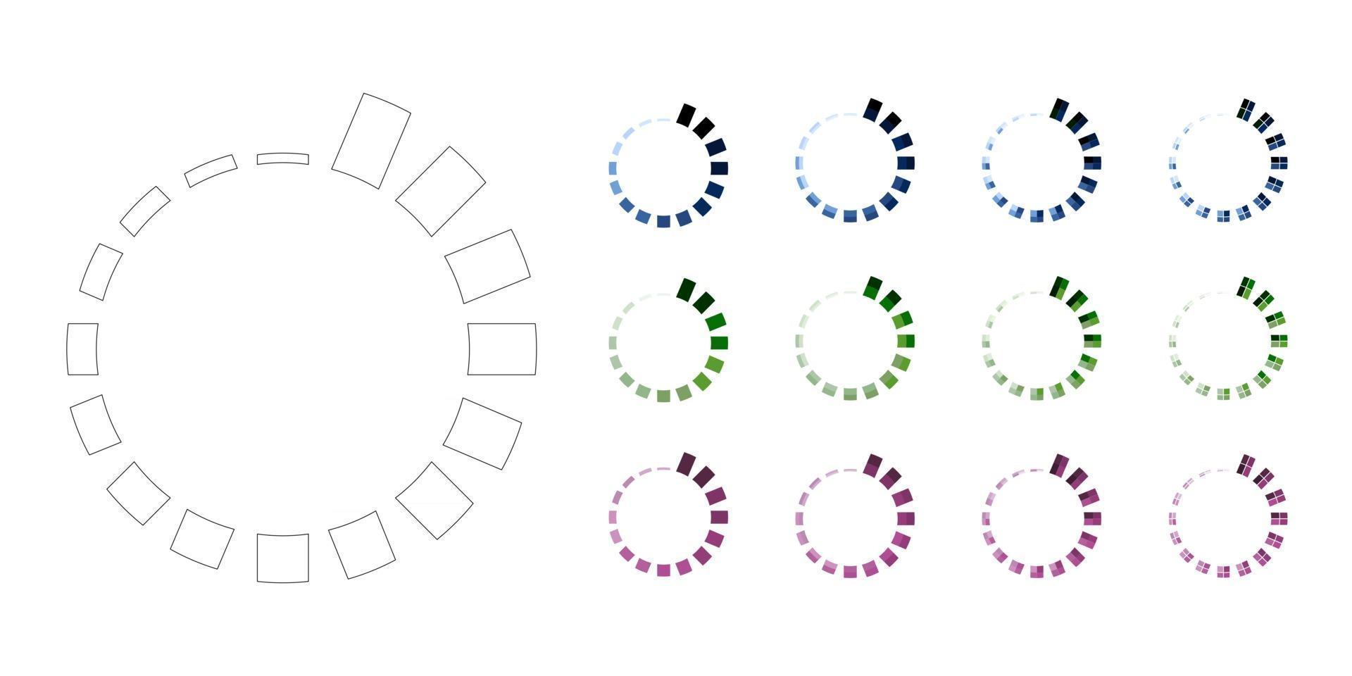 Set loading icons and progress bar for upload download round process vector