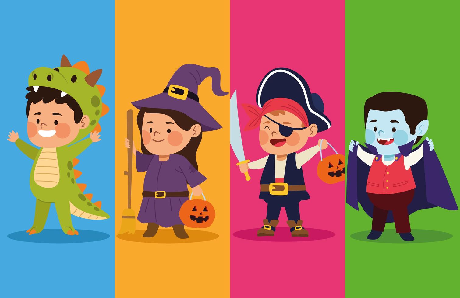 cute little kids dressed as a differents characters vector