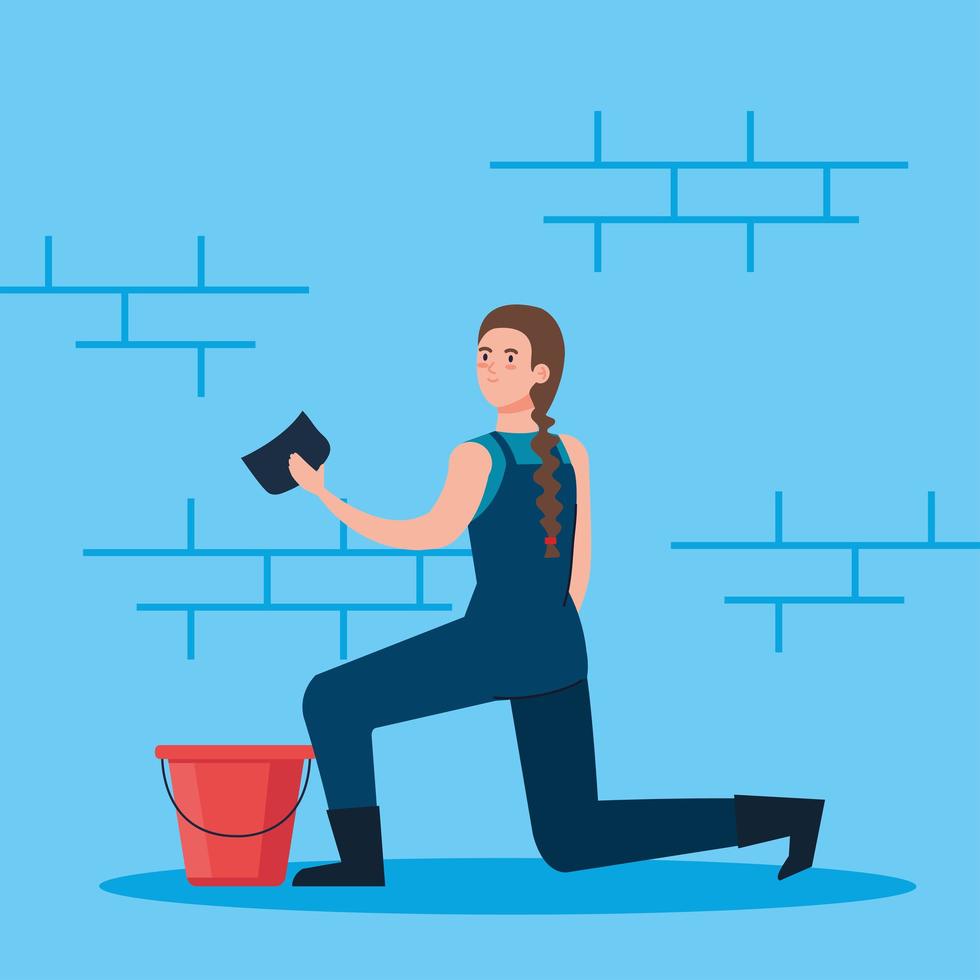 woman cartoon with construction bucket and sponge vector design