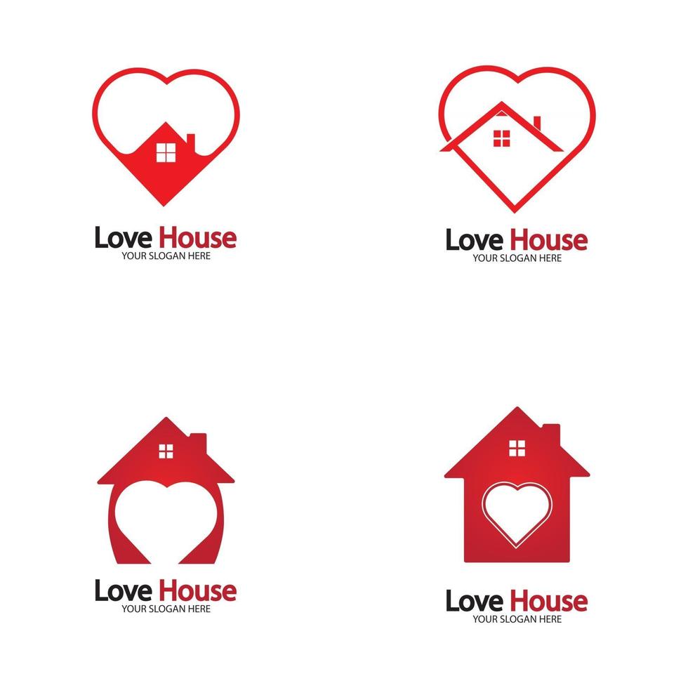 amor hogar logo corazón e icono de la casa vector