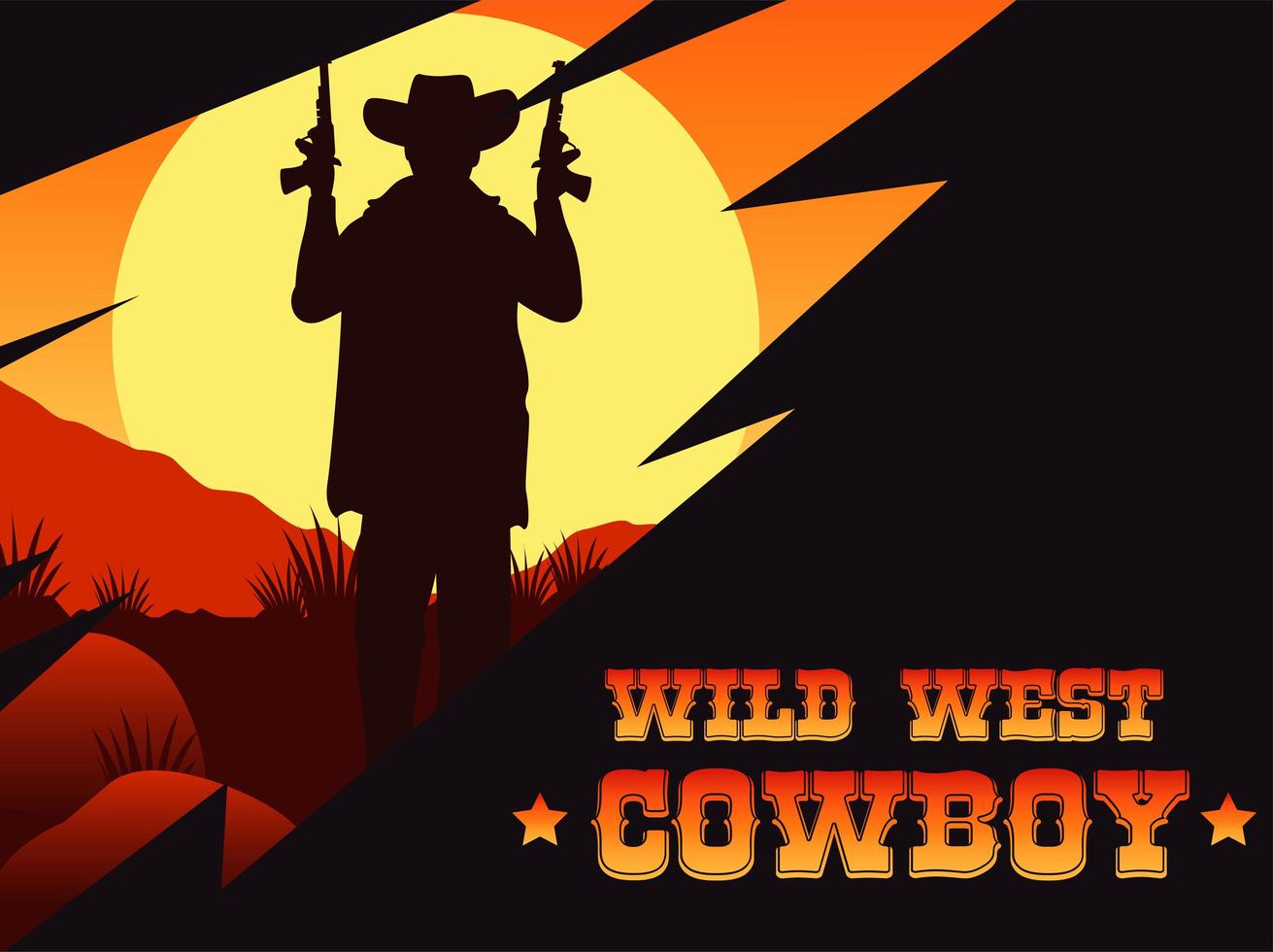 wild west cowboy lettering poster with cowboy and guns vector