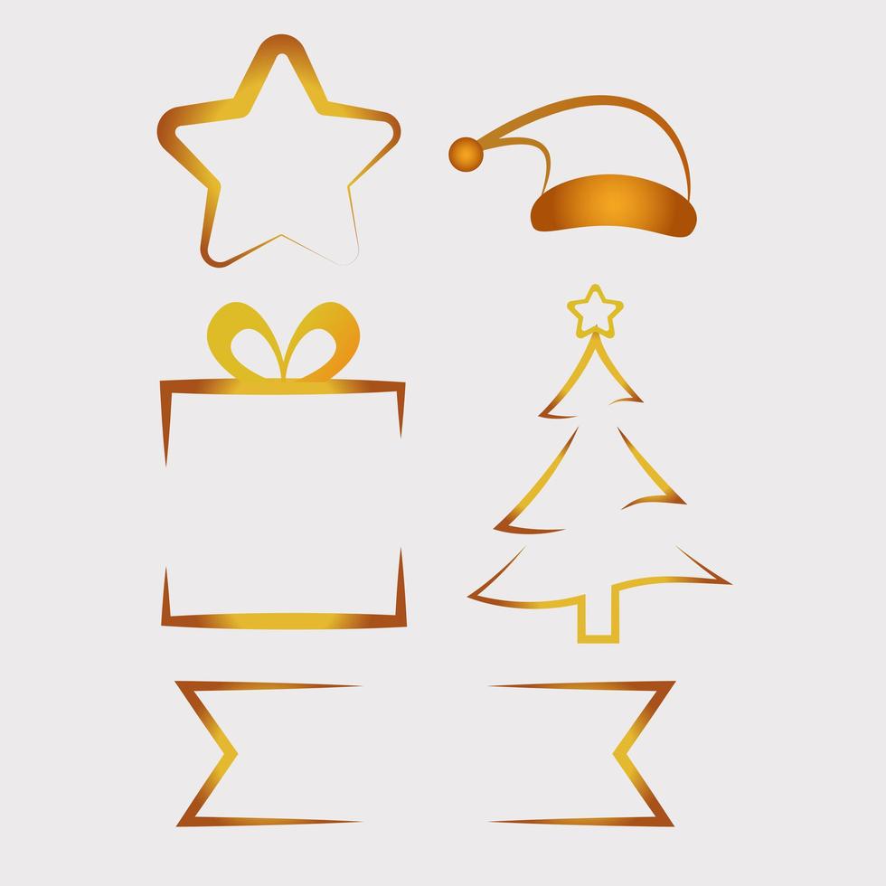 bundle of six happy merry christmas golden icons vector