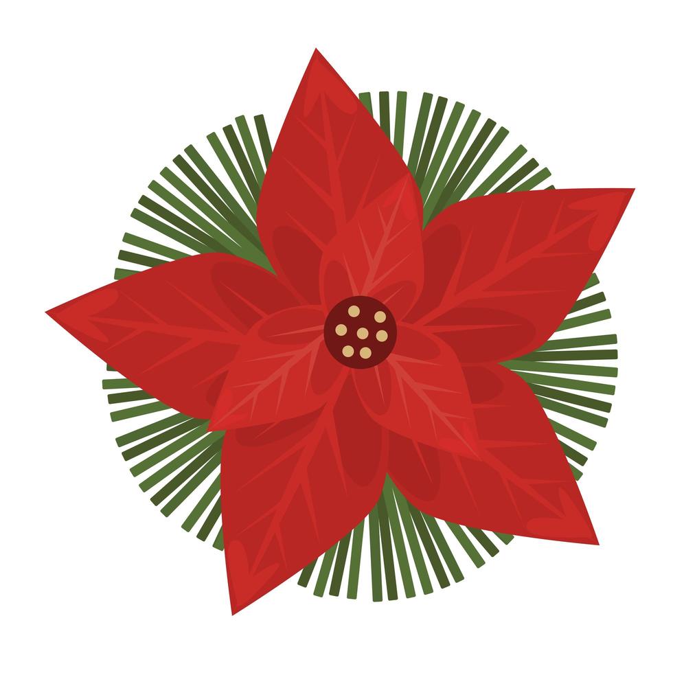 happy merry christmas decorative red flower and leafs vector