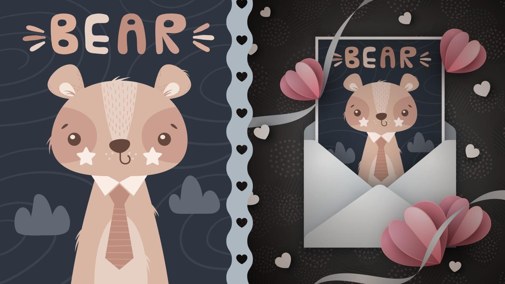 Pretty bear cartoon character idea for greeting card vector