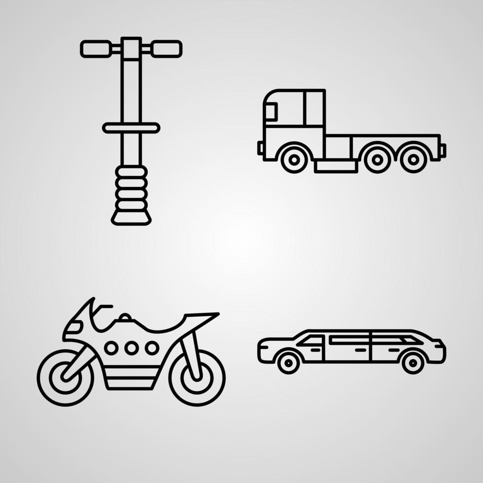conjunto de iconos de diseño plano de línea delgada de transporte vector