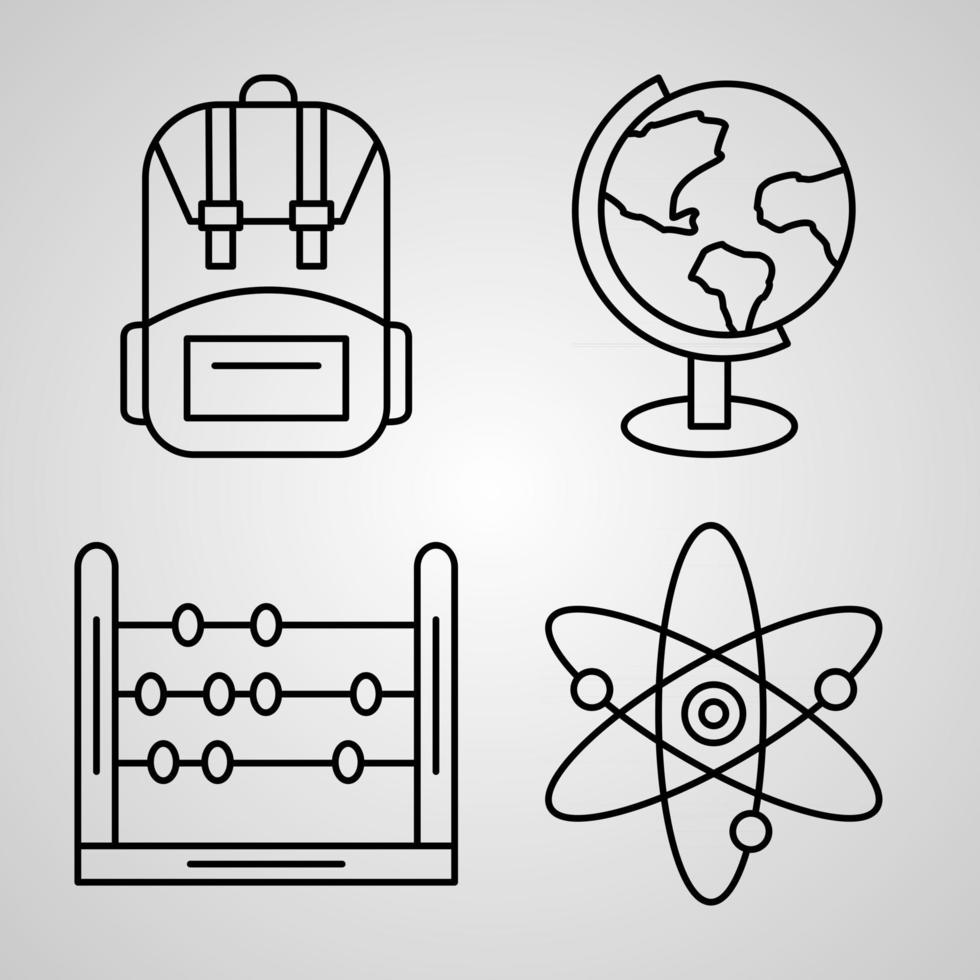 conjunto de iconos de diseño plano de línea fina de educación y aprendizaje vector