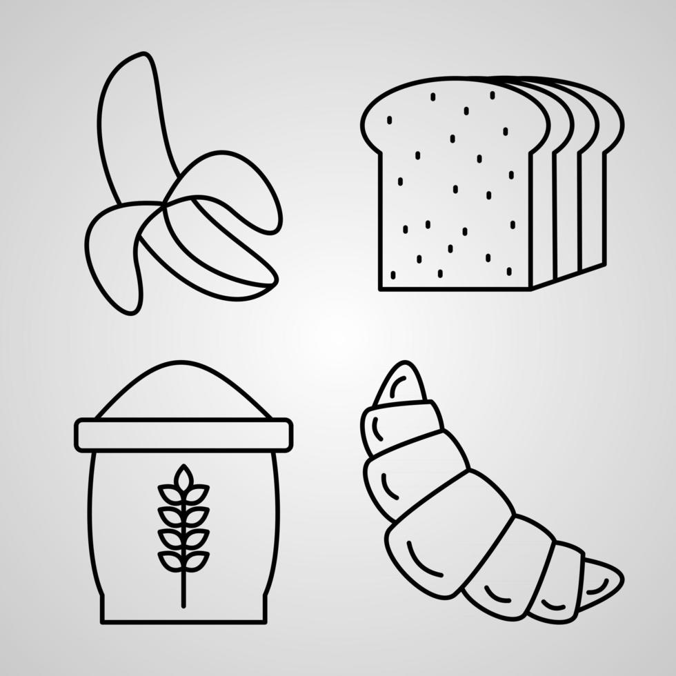 colección de símbolos de alimentos en estilo de contorno vector