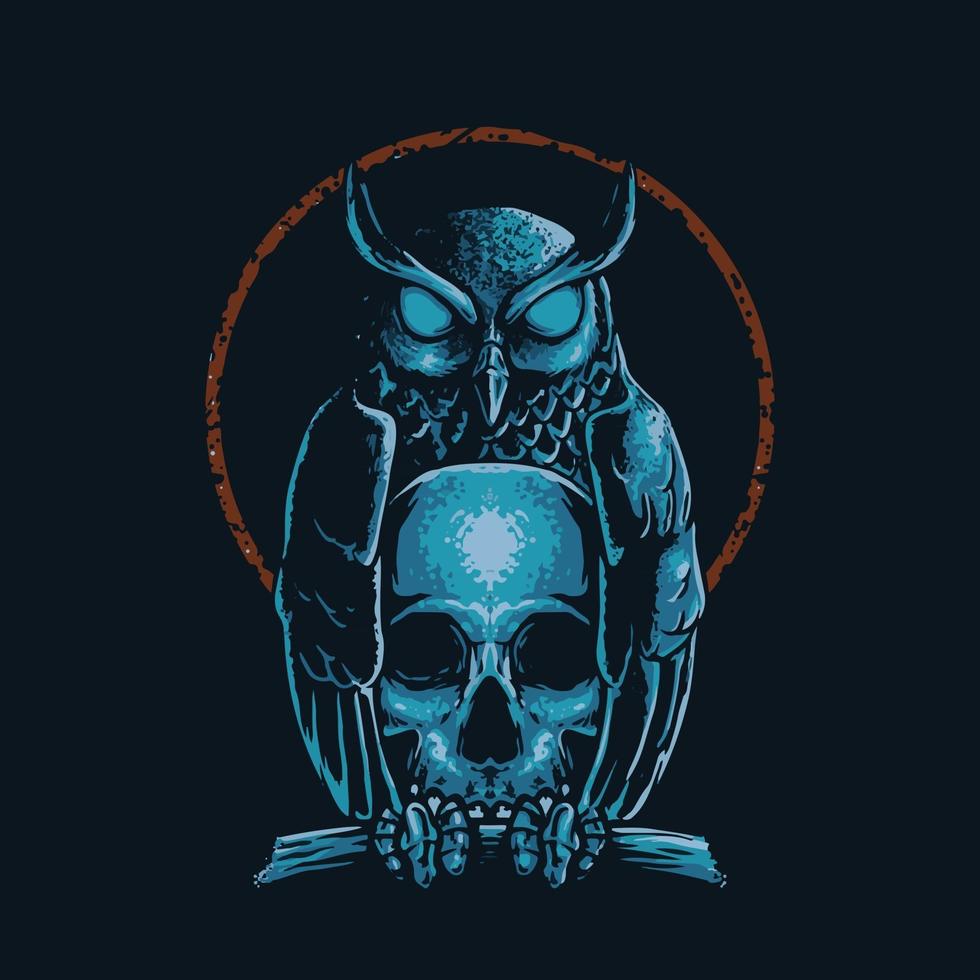 Elaborate drawing of Owl holding skull vector