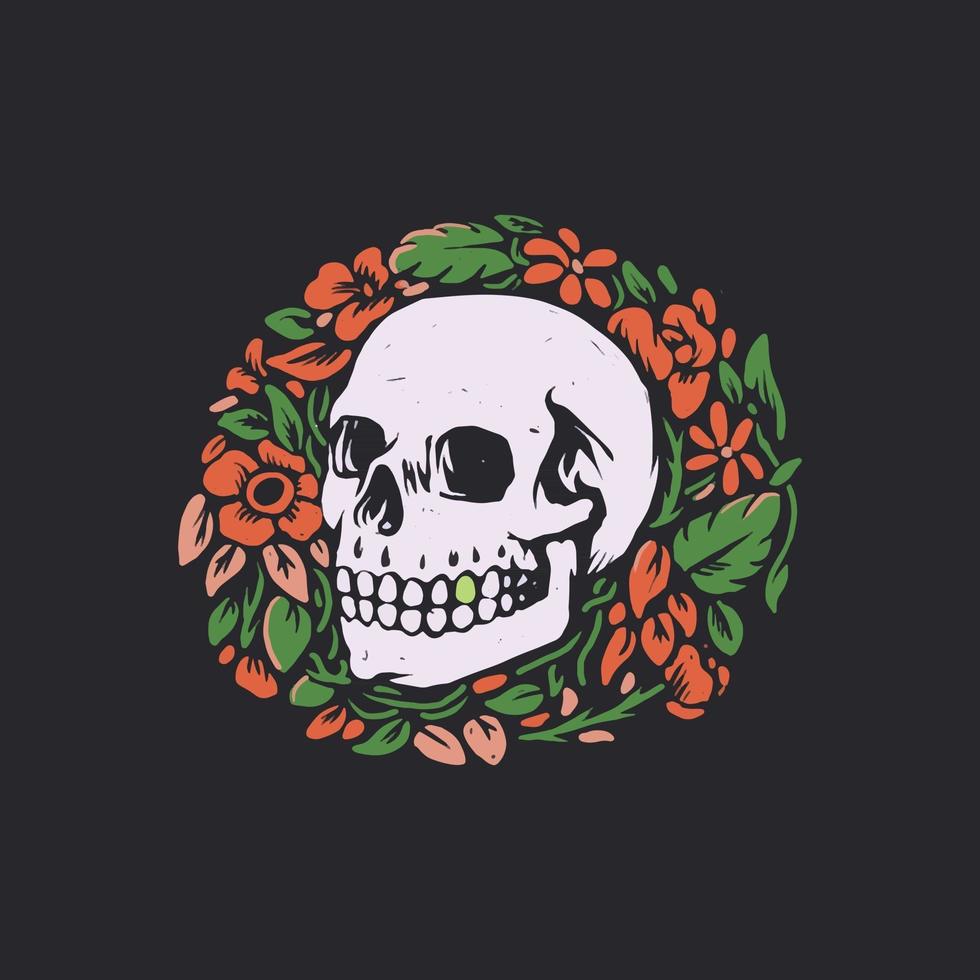 calavera con ilustración floral vector