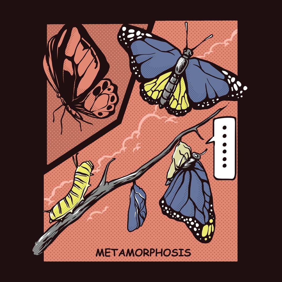 ilustración cómica de la metamorfosis de la mariposa vector