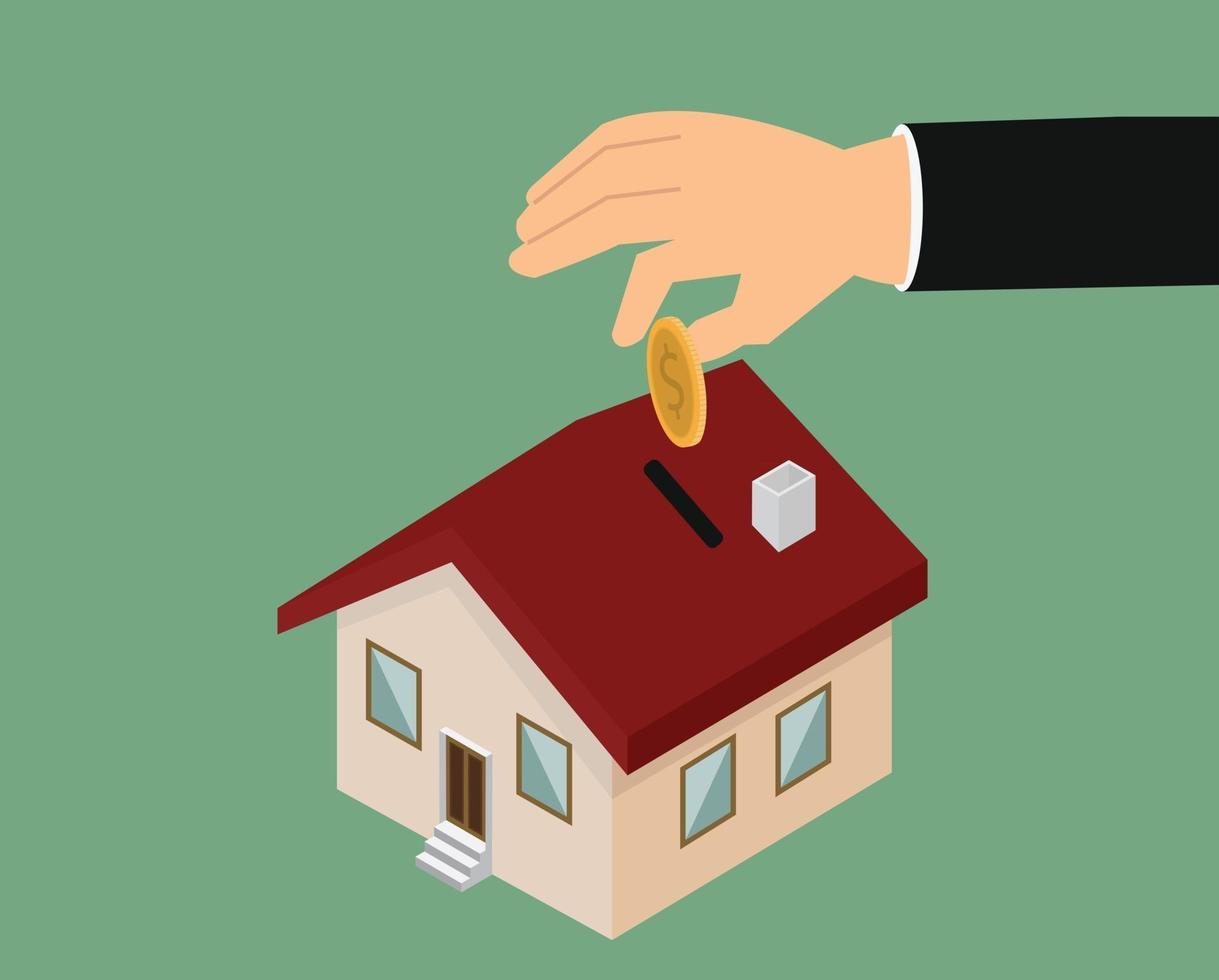 Hand putting coin house icon vector