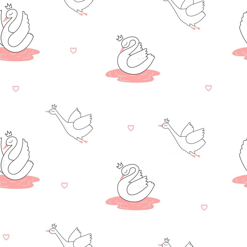 Seamless pattern with cute swan princess vector