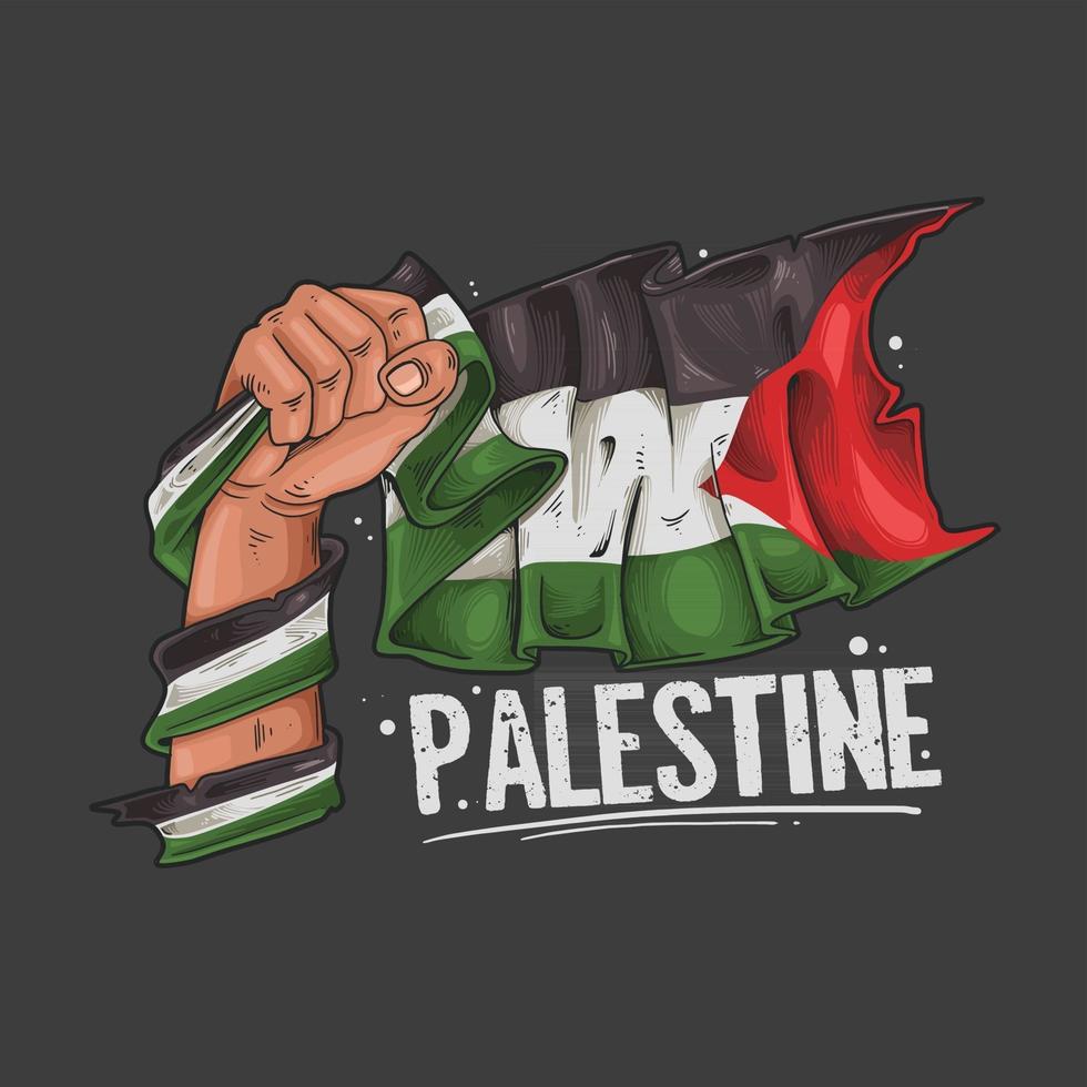 asimiento de la mano ilustración de la bandera de palestina vector