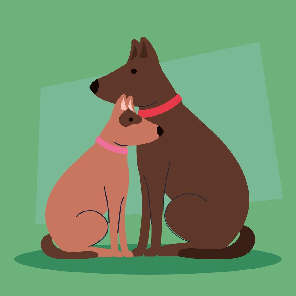 different breeds dogs on green background vector