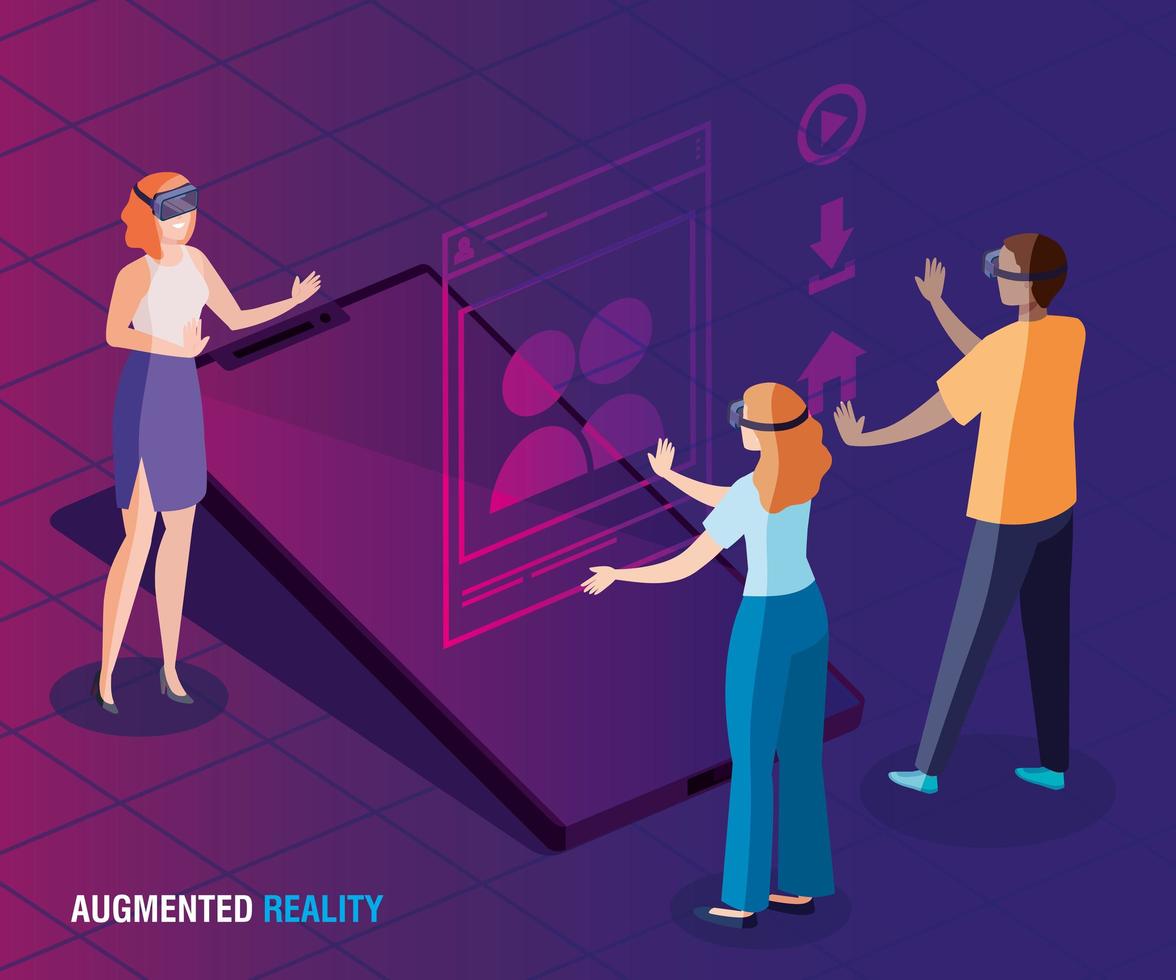 people with glasses of reality augmented technology vector
