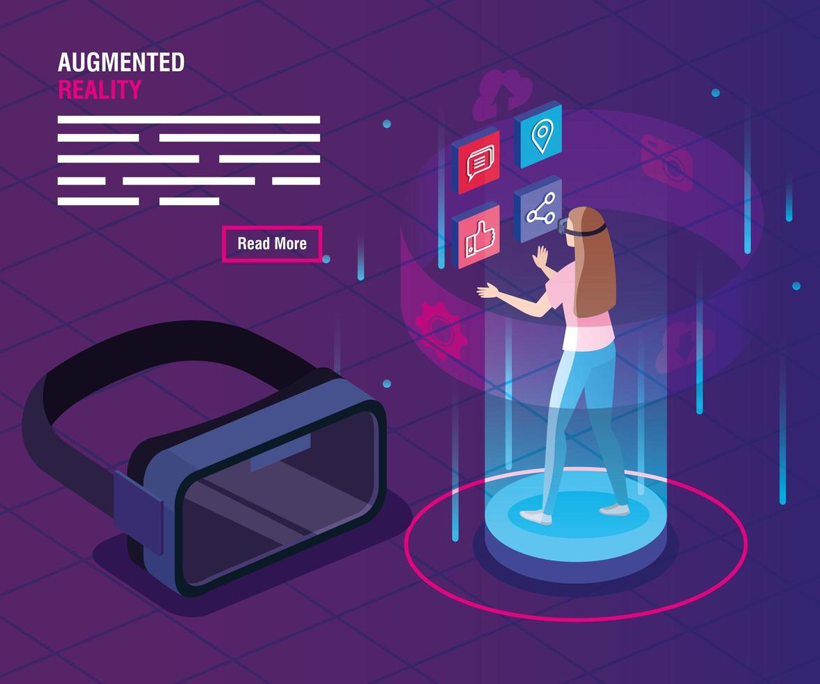 woman with glasses of reality augmented and smartphone vector