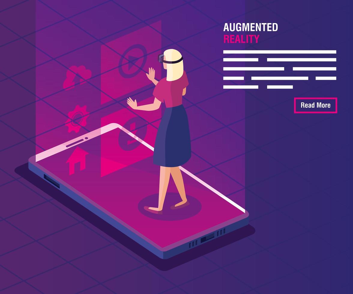 woman with glasses of reality augmented and smartphone vector
