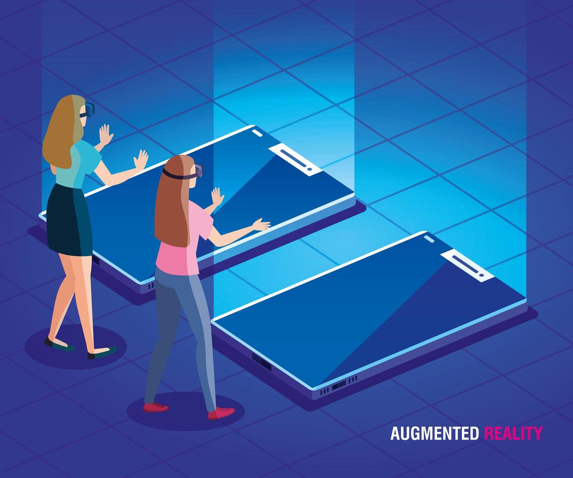 women with glasses and smartphone of technology reality augmented vector