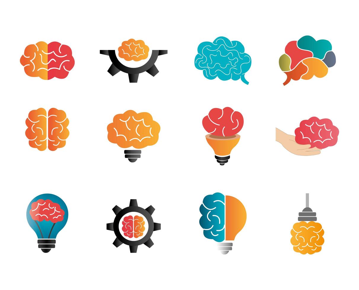 bundle of brainstorming with set icons vector