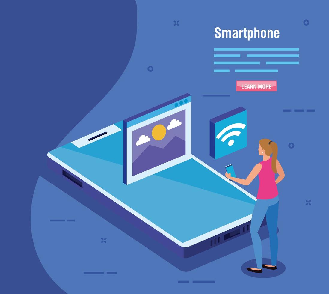 woman with smartphone and social media icons vector