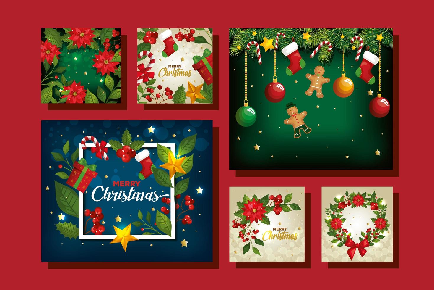 conjunto de cartel de feliz navidad con decoración vector