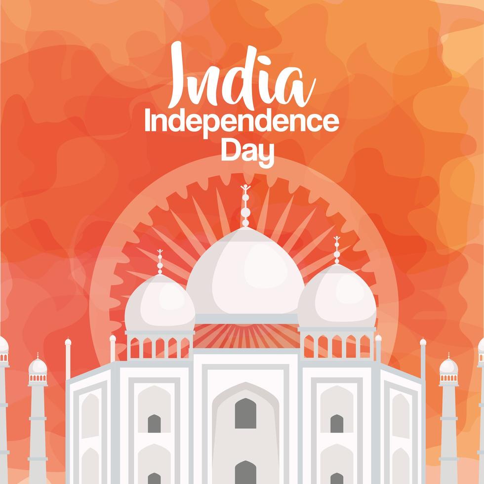 famous monument of india in background for happy independence day vector