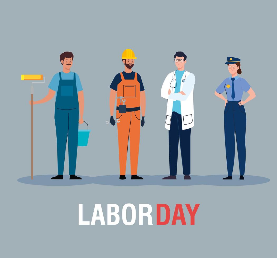 labor day poster with people of different professions vector