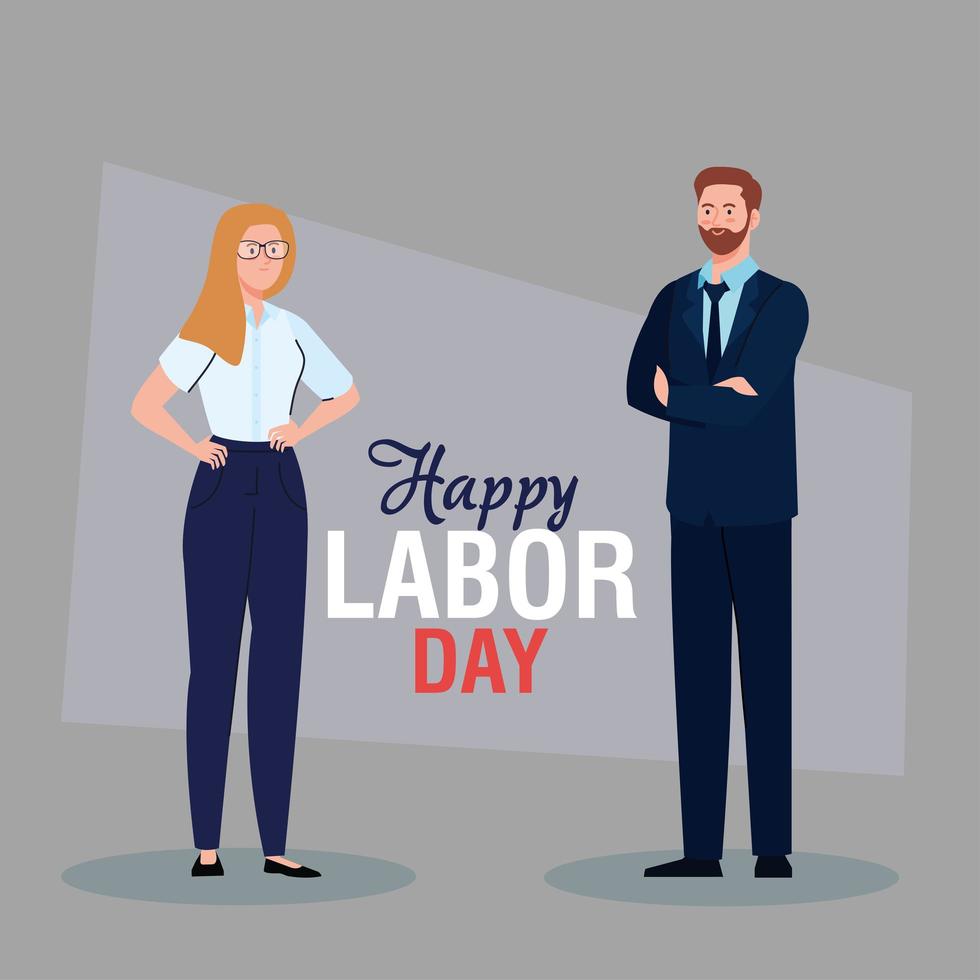 labor day poster with business couple vector