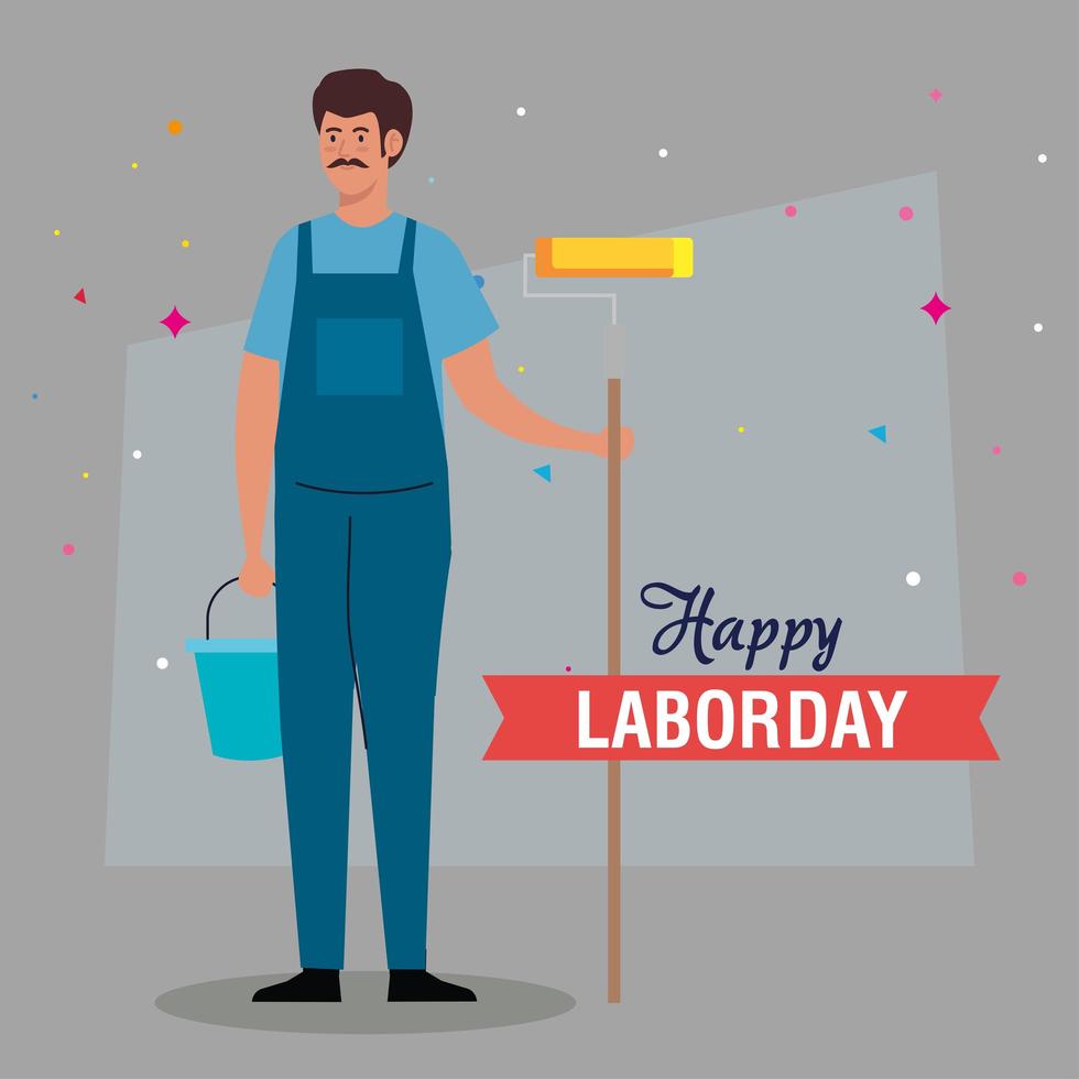 labor day poster with man painter worker vector