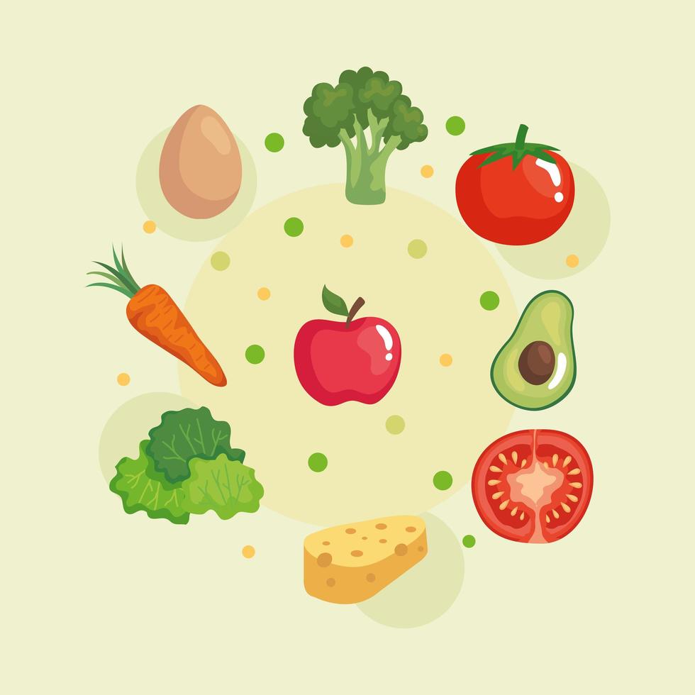 conjunto de verduras frescas y saludables vector