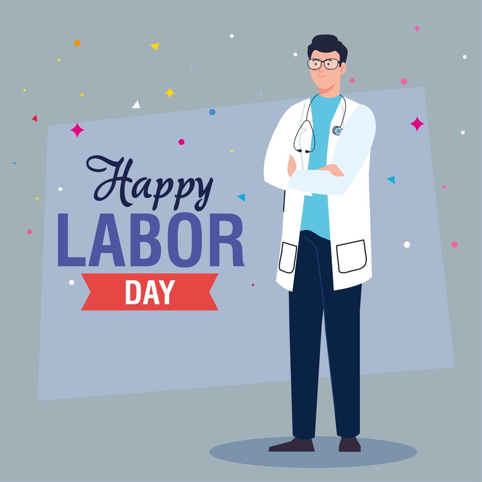 labor day poster with man doctor vector