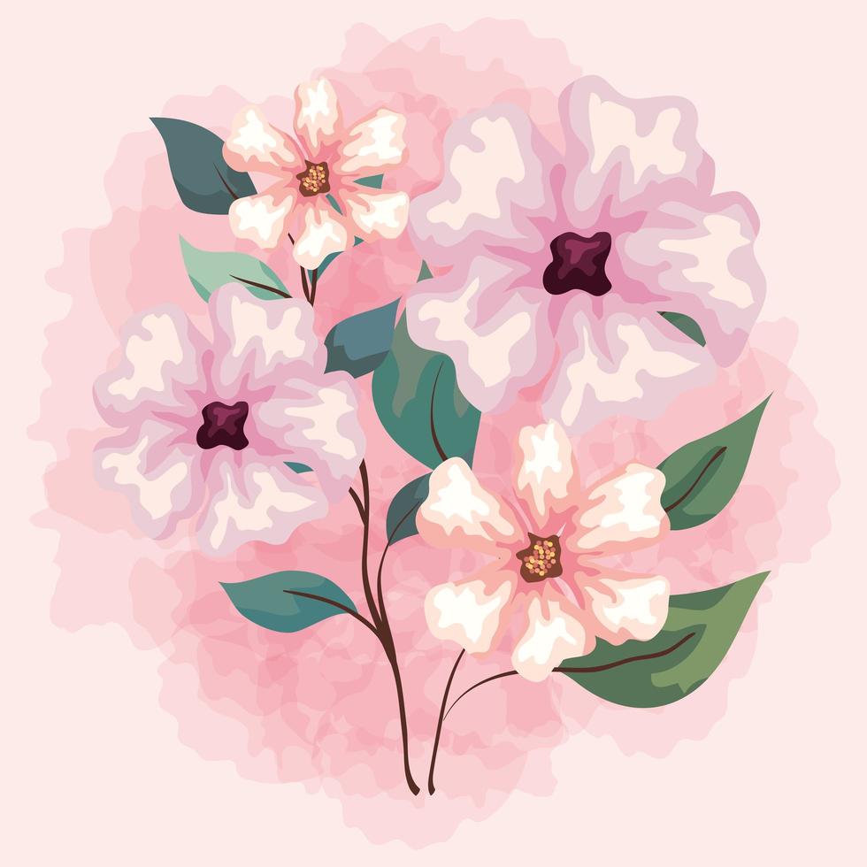 flowers branches with leaves nature decoration vector
