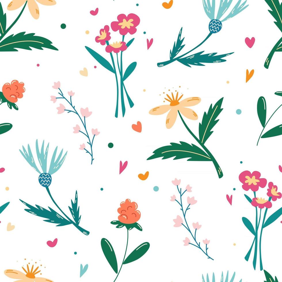 Seamless pattern with wildflowers vector