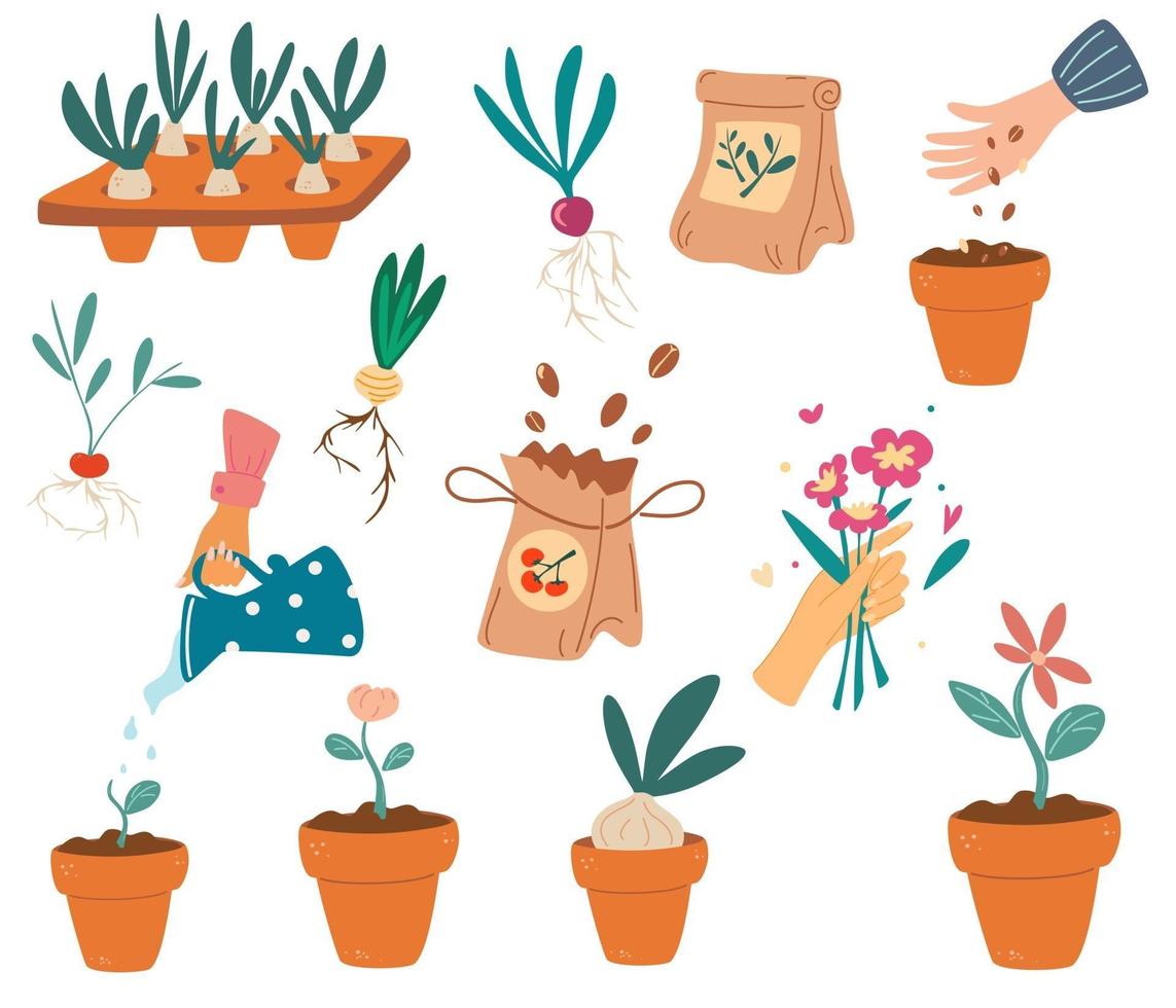 conjunto de elementos de jardinería vector