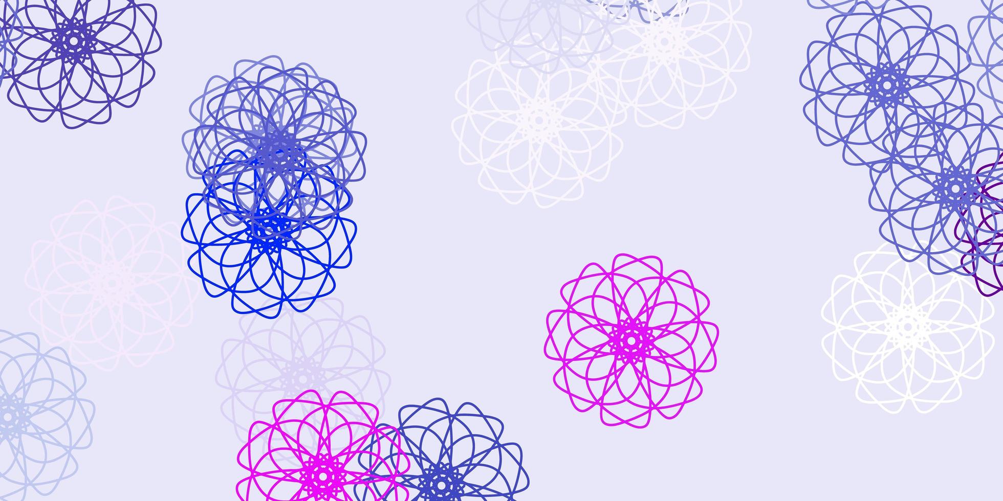 patrón de doodle de vector azul rosa claro con flores