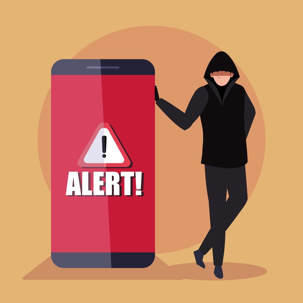 hacker with smartphone device icon vector