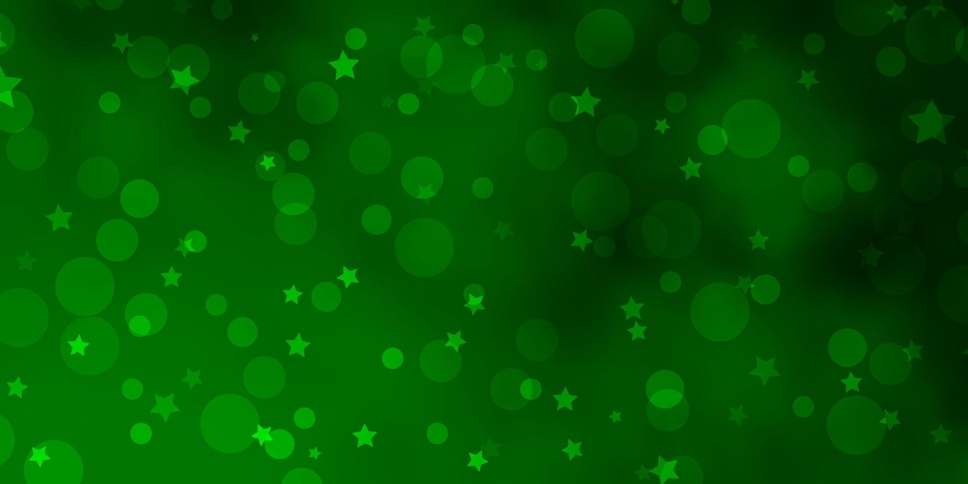 Fondo de vector verde claro con círculos estrellas ilustración colorida con patrón de estrellas de puntos degradados para el diseño de fondos de pantalla de tela